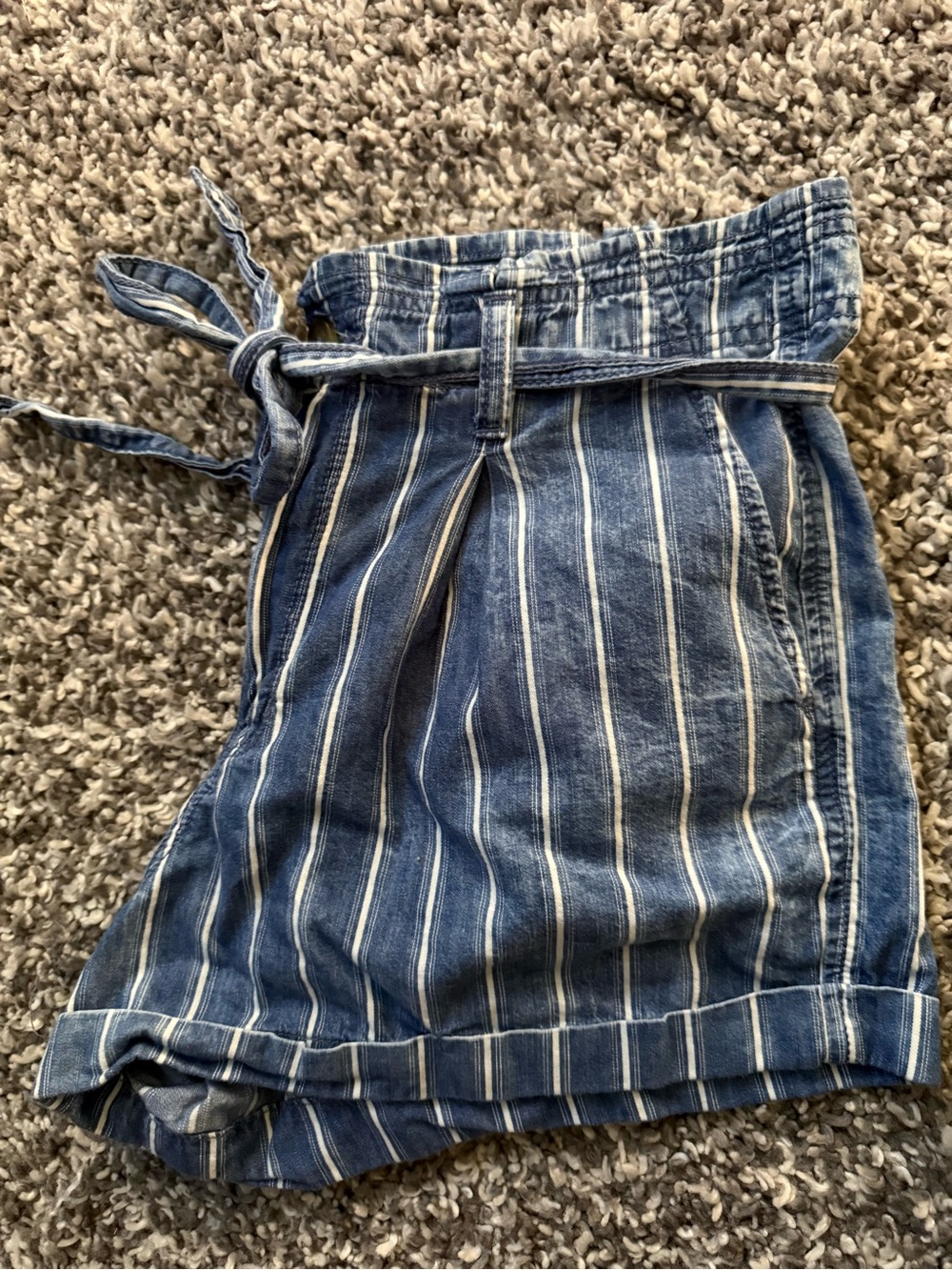 American Eagle Outfitters Blue & White Striped Tie-Front Kids Shorts